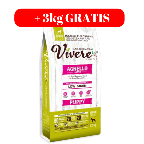 Vivere Medium Puppy Lamb 12+3kg Monobiałkowa karma dla szczeniąt z jagnięciną