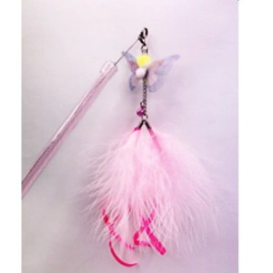 Wędka teleskopowa dla kota różowy motylek z piórkami 30cm